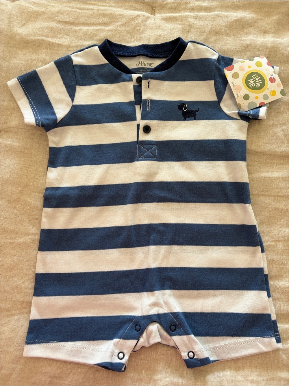 Little Me Blue & White Striped Baby Short Romper NWT